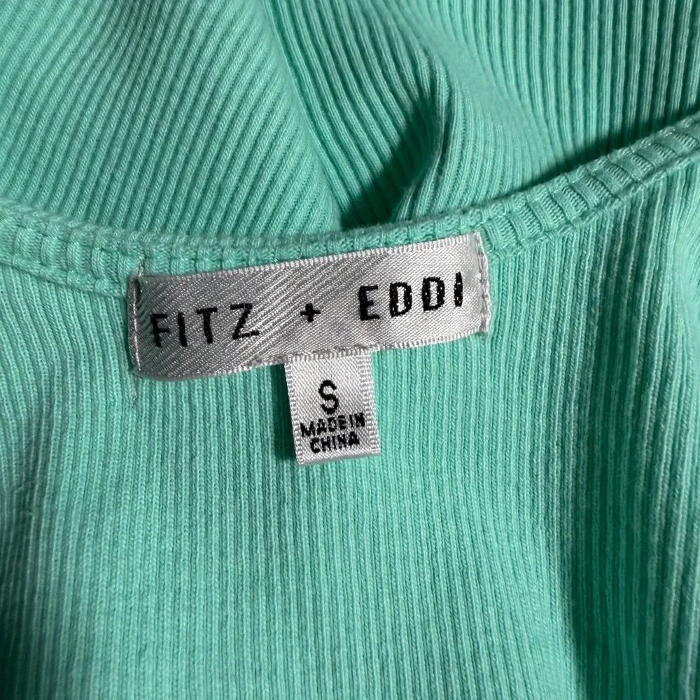 FITZ + EDDI Mint Green Ribbed Cotton Crop Tank Top Size S | Raw Edge Boho